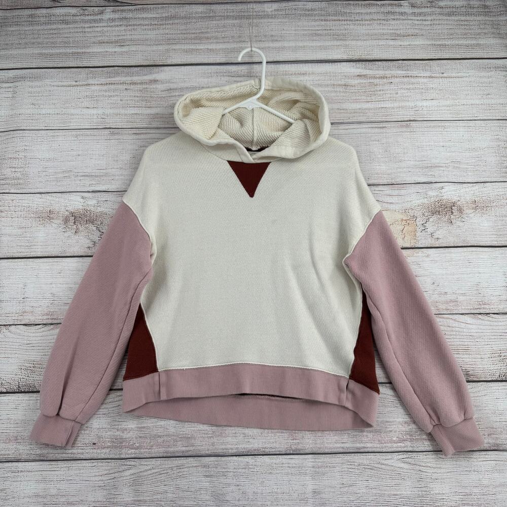 Madewell MWL Airyterry Hoodie‎ Sweatshirt Womens Small Coloblock Cream Pink